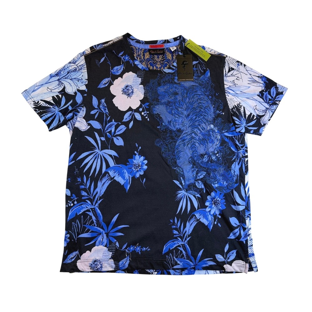 Robert Graham RARE LIMITED EDITION Inkredible T-Shirt Mens XL Blue Floral Tiger